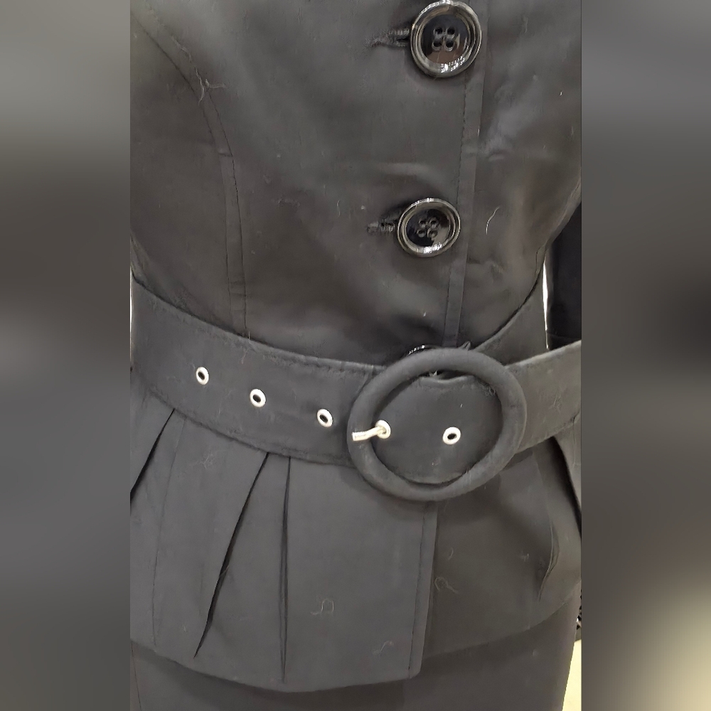 Butik Day1 Elegant Black Knee-Length Pencil Skirt & Belted Jacket Suit Coord US4 - Picture 5 of 16